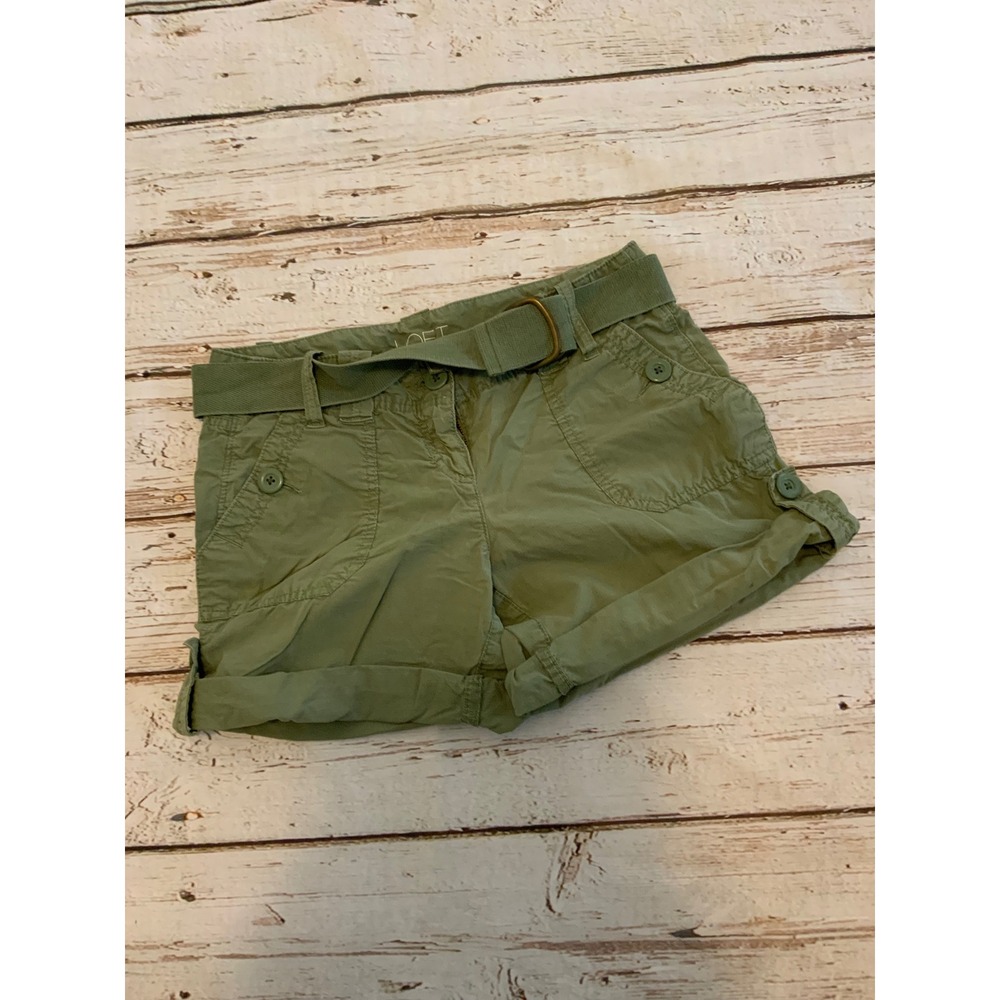 Loft Olive Green Utility Belted Shorts Size 0 Cuffed Cargo Safari Cotton